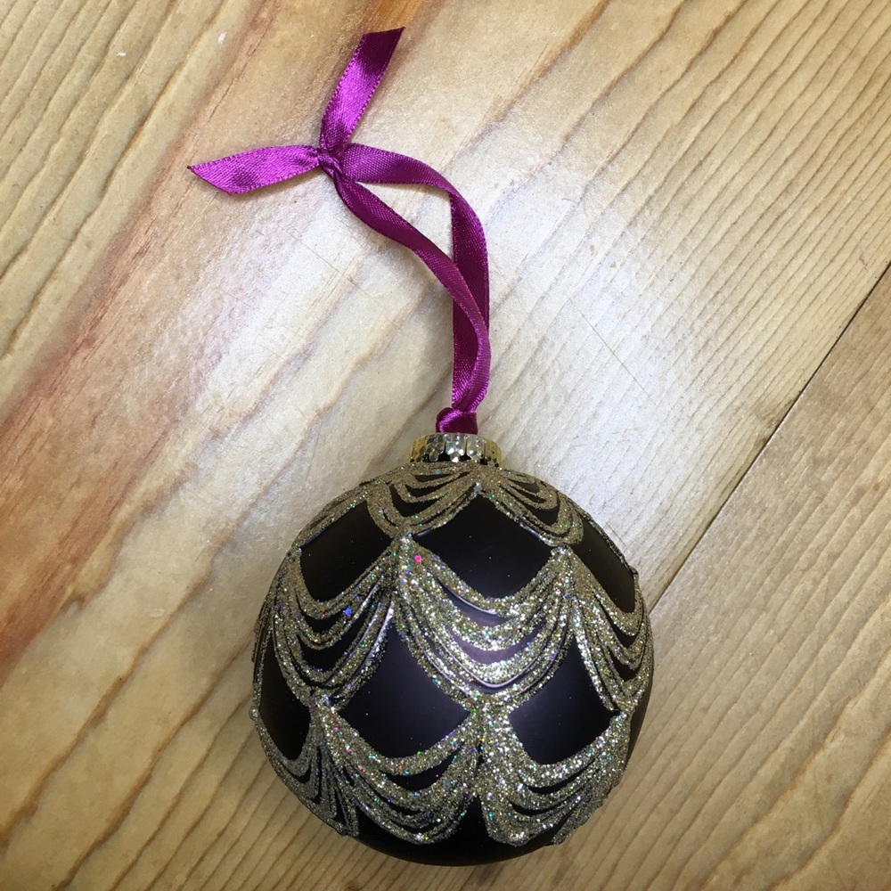 Purple Gold Glitter Christmas Ball Ornament